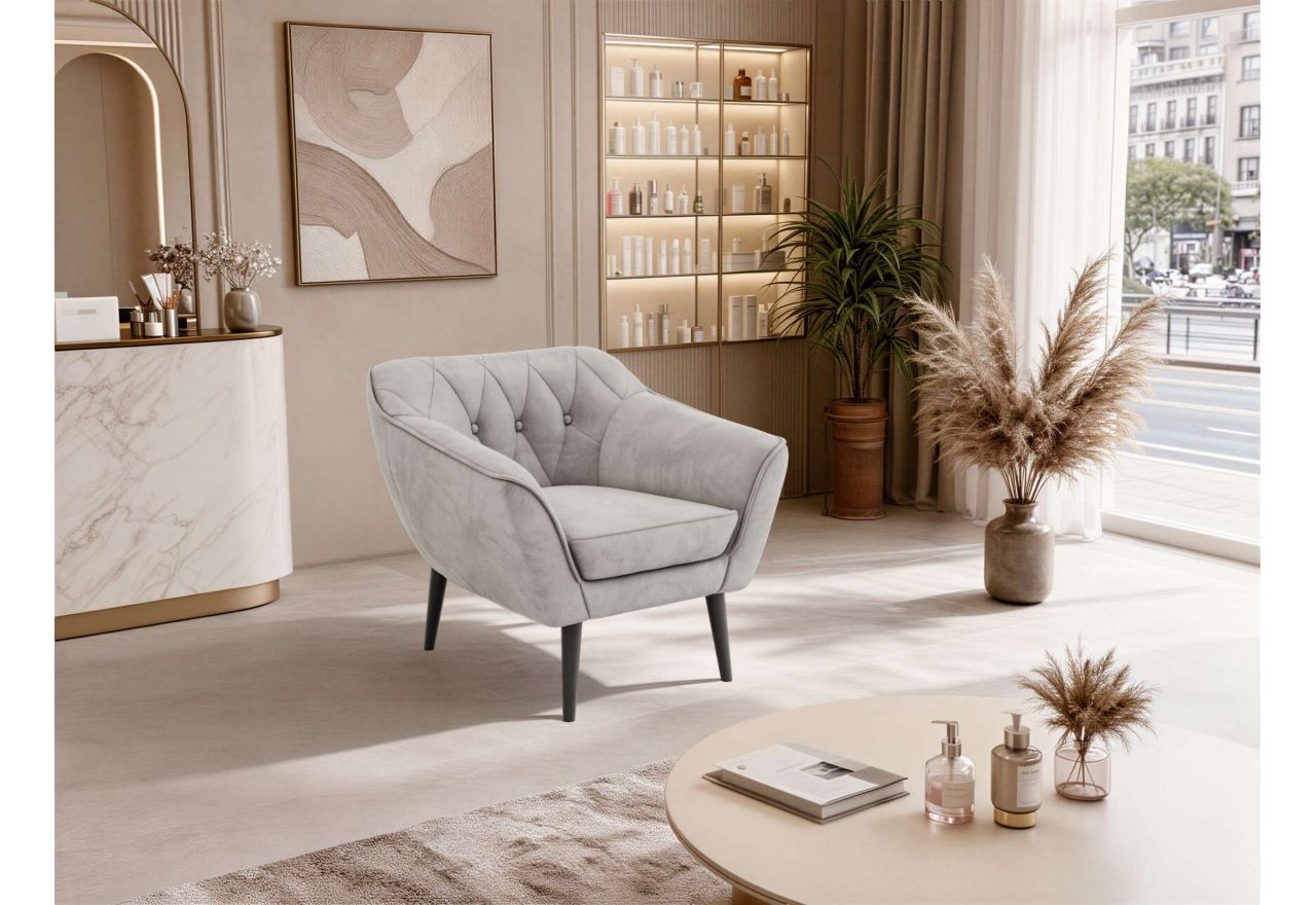 Fotel PIRS - jasnoszary, welwet - nóżki,  czarny