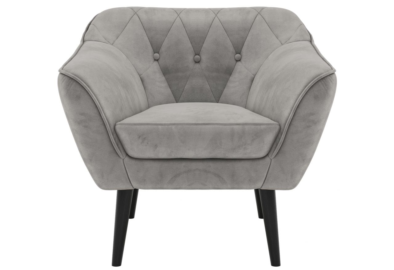 Fotel PIRS - jasnoszary, welwet - nóżki,  czarny