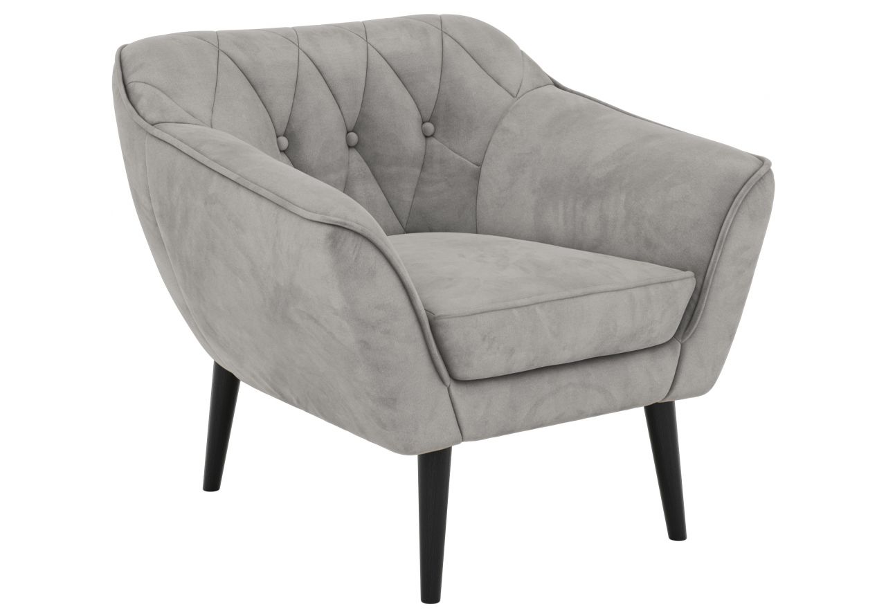 Fotel PIRS - jasnoszary, welwet - nóżki,  czarny