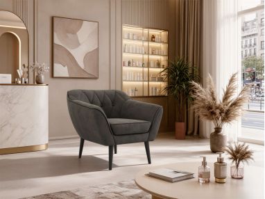 Fotel PIRS - ciemnoszary, welwet - nóżki,  czarny