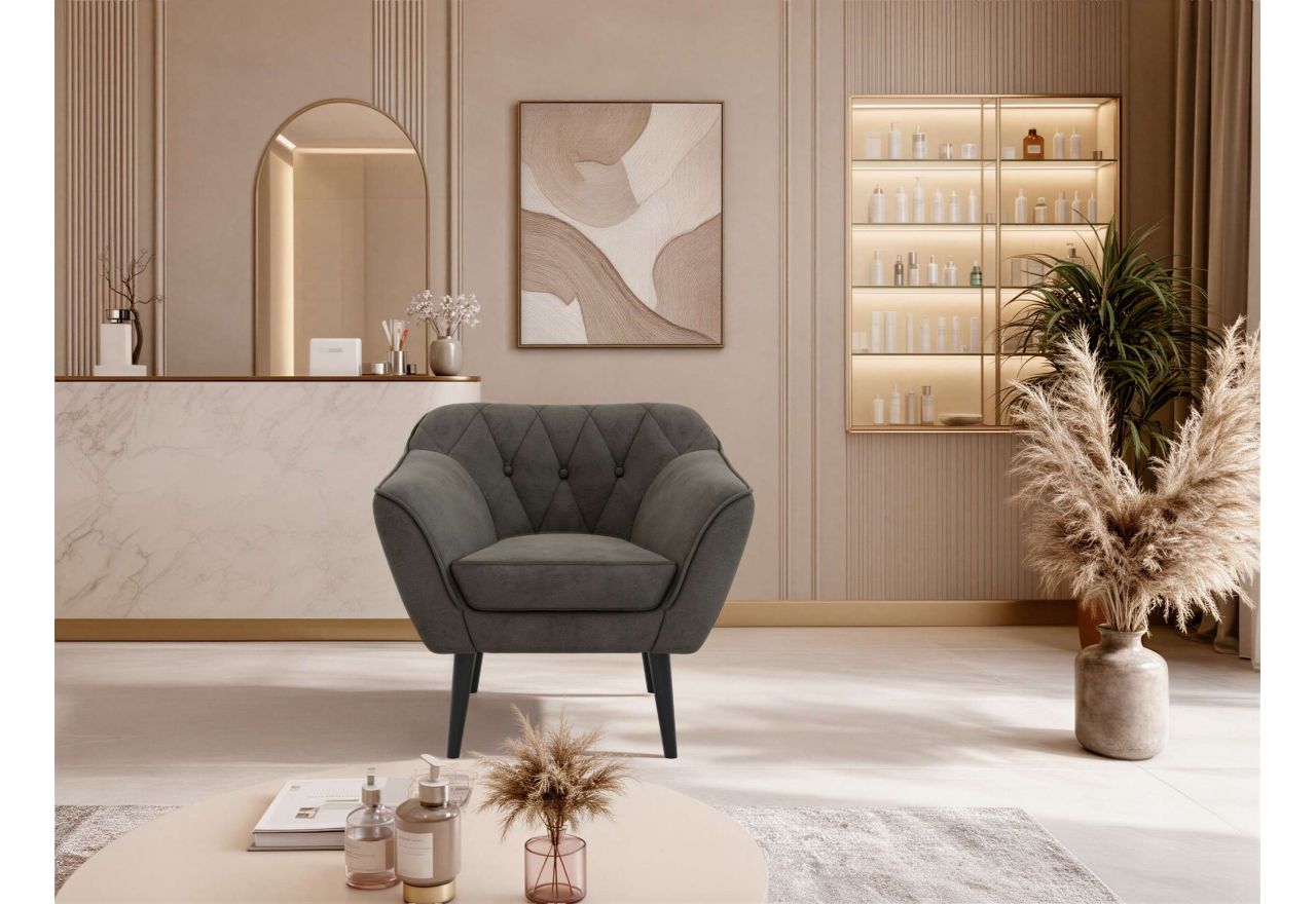 Fotel PIRS - ciemnoszary, welwet - nóżki,  czarny