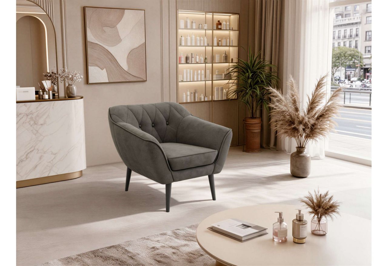 Fotel PIRS - ciemnoszary, welwet - nóżki,  czarny