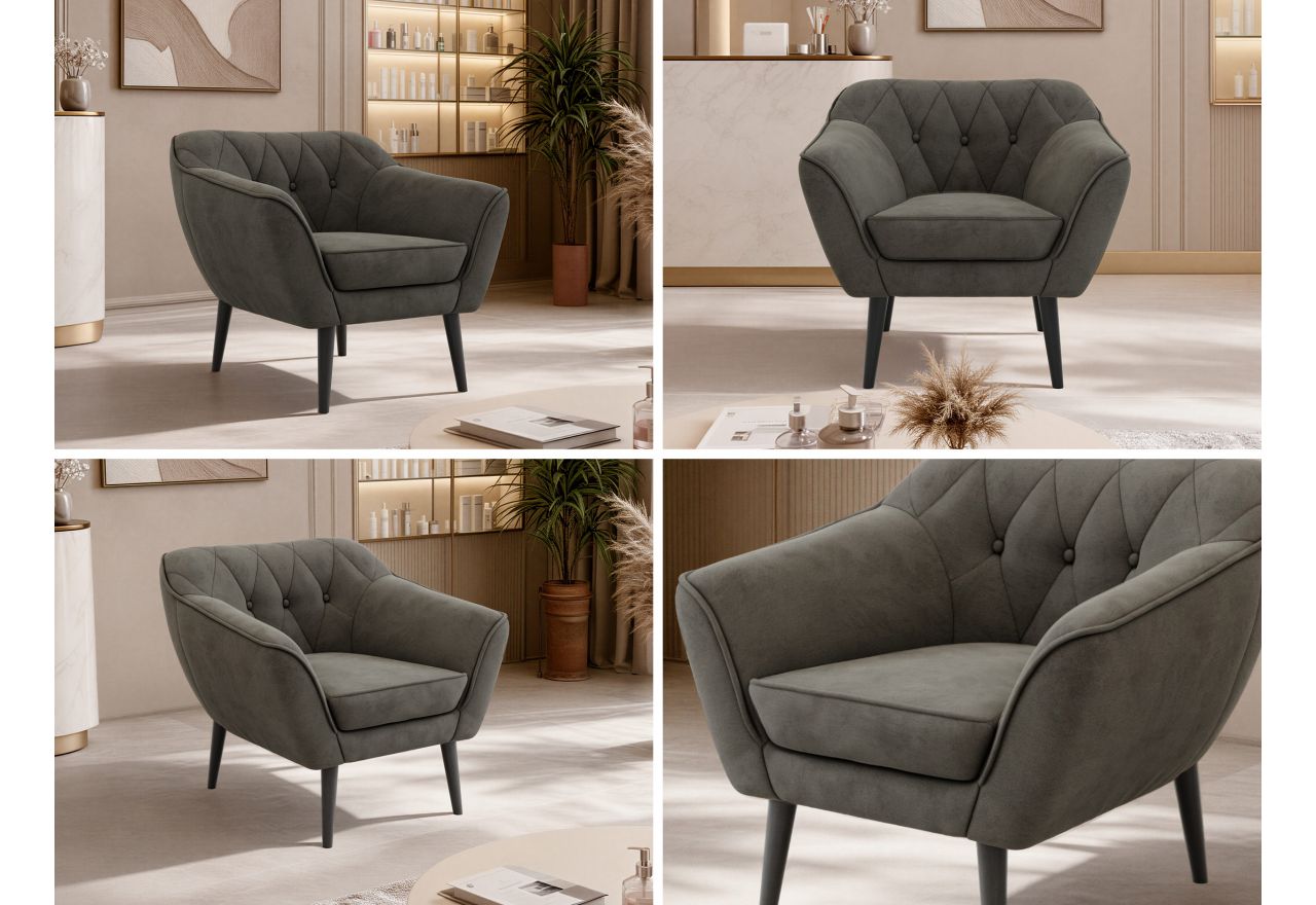 Fotel PIRS - ciemnoszary, welwet - nóżki,  czarny