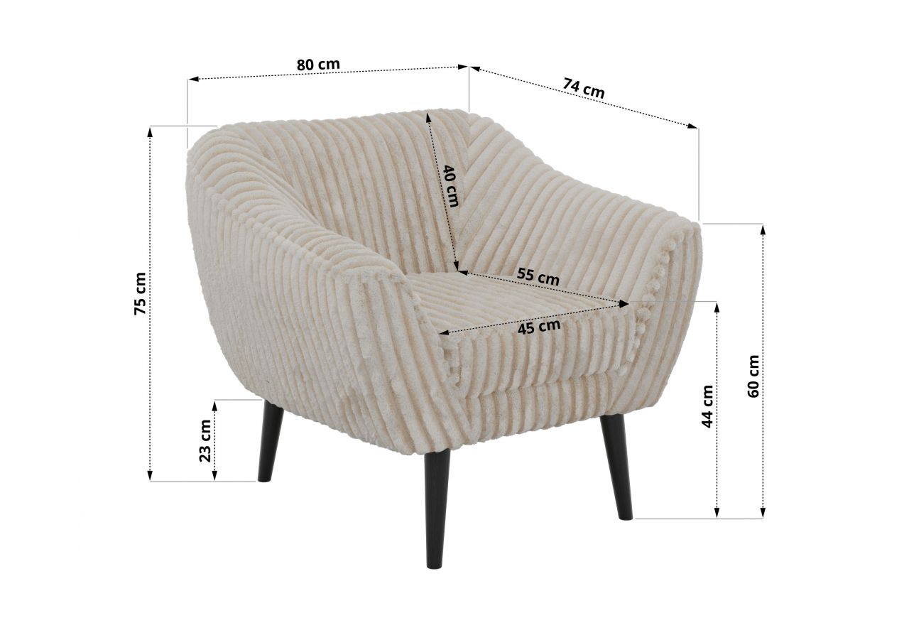 Fotel PIRS - beżowy, sztruks - nóżki,  czarny