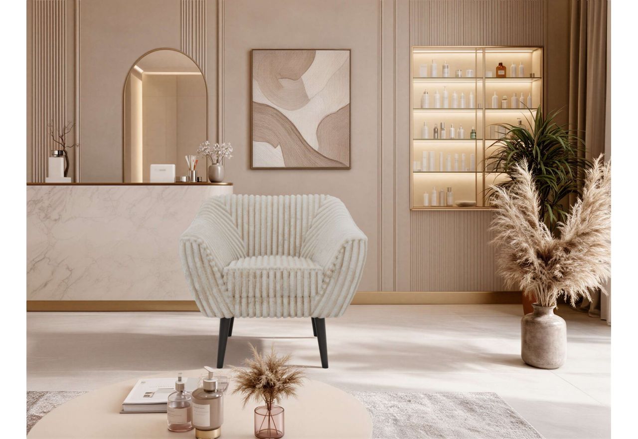 Fotel PIRS - beżowy, sztruks - nóżki,  czarny