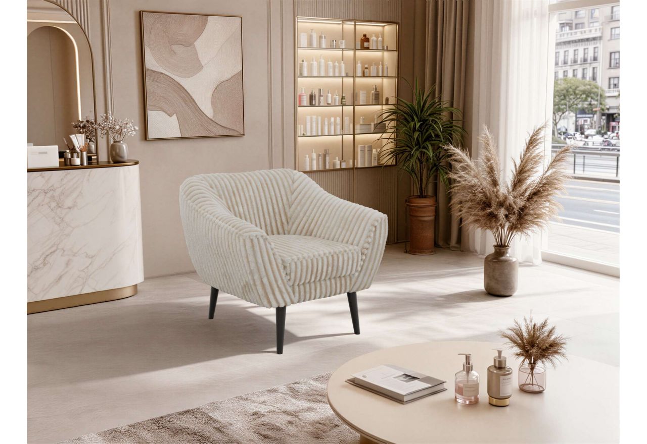 Fotel PIRS - beżowy, sztruks - nóżki,  czarny