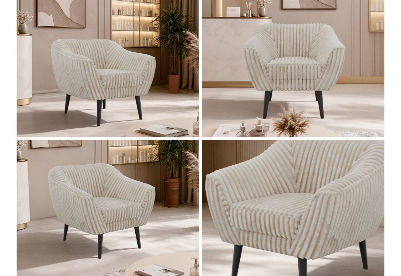 Fotel PIRS - beżowy, sztruks - nóżki,  czarny