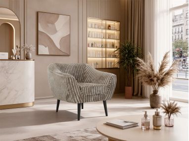 Fotel PIRS - jasnobrązowy, sztruks - nóżki,  czarny