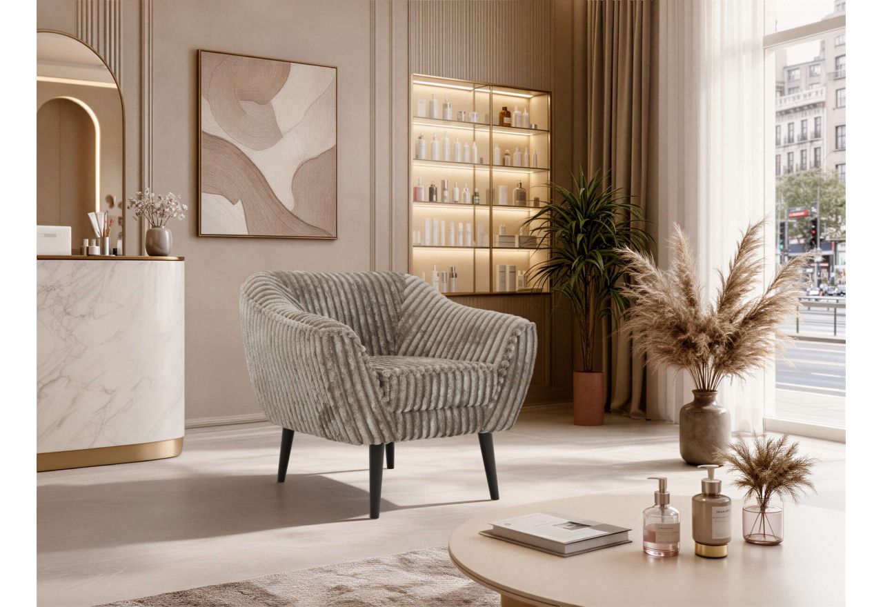 Fotel PIRS - jasnobrązowy, sztruks - nóżki,  czarny