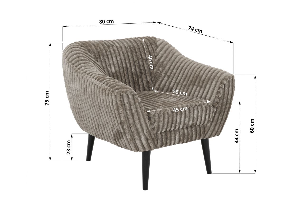 Fotel PIRS - jasnobrązowy, sztruks - nóżki,  czarny