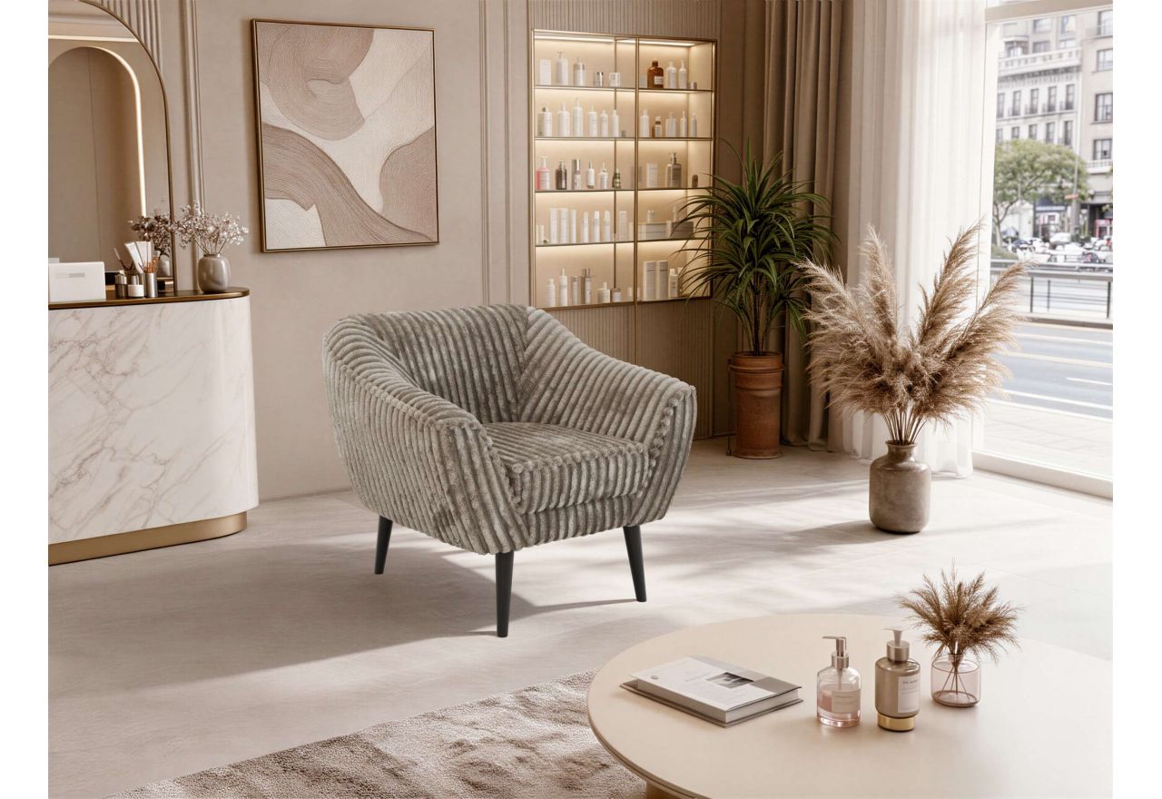 Fotel PIRS - jasnobrązowy, sztruks - nóżki,  czarny