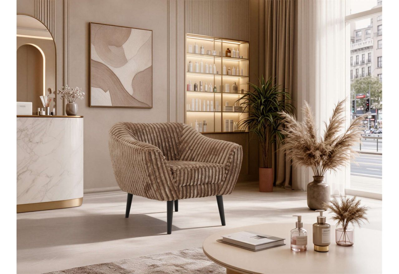 Fotel PIRS - brązowy, sztruks - nóżki,  czarny