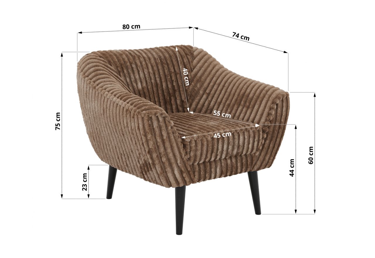 Fotel PIRS - brązowy, sztruks - nóżki,  czarny