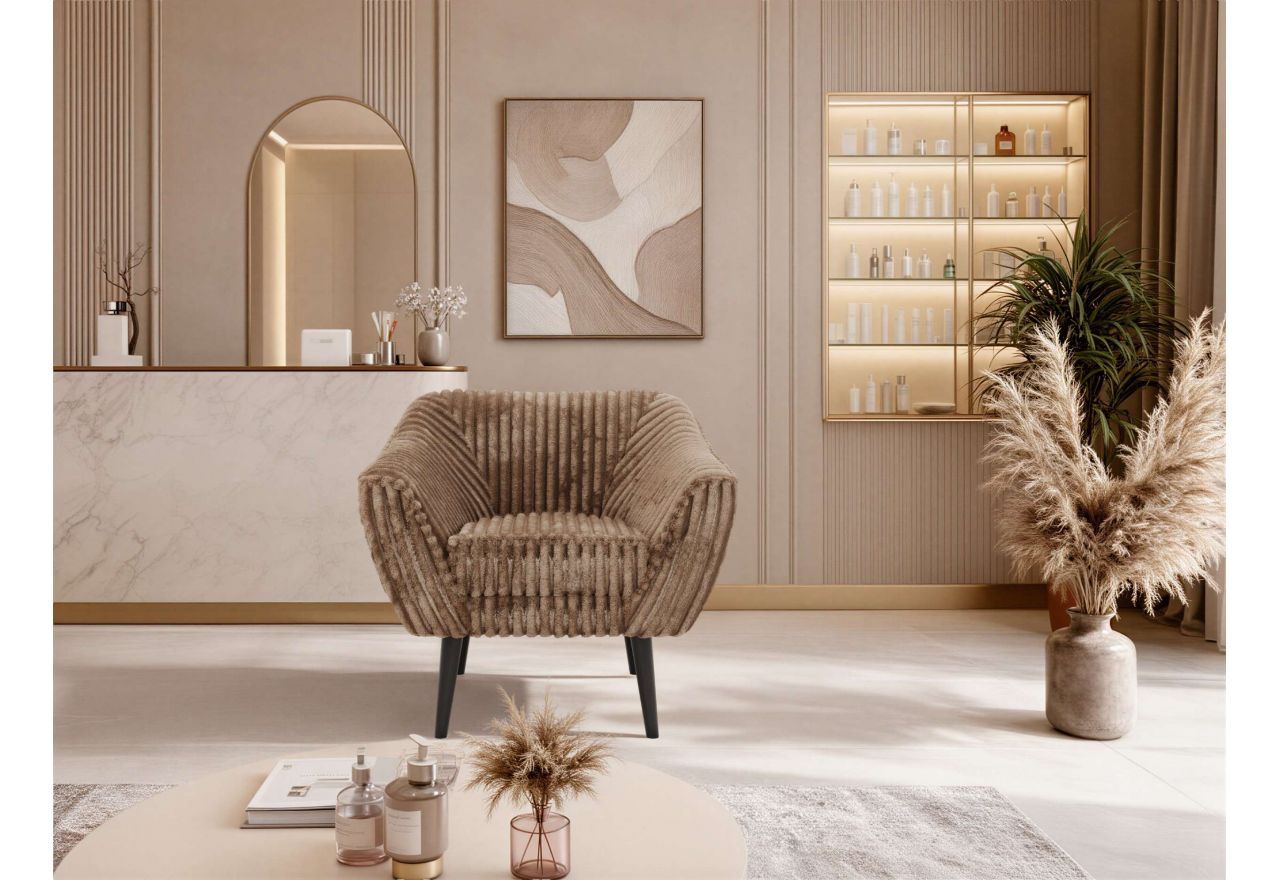 Fotel PIRS - brązowy, sztruks - nóżki,  czarny