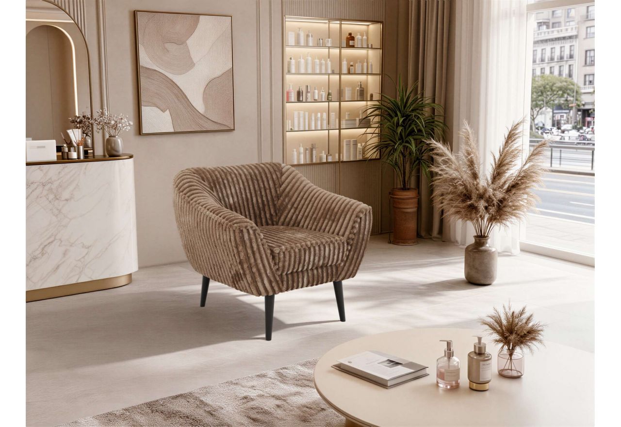 Fotel PIRS - brązowy, sztruks - nóżki,  czarny