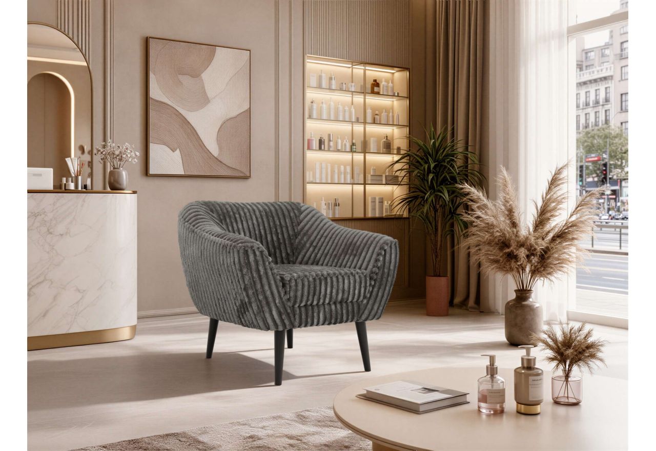 Fotel PIRS - szary, sztruks - nóżki,  czarny