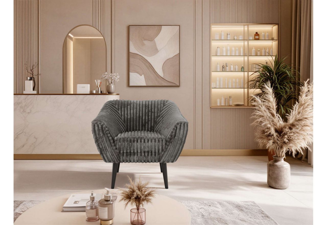 Fotel PIRS - szary, sztruks - nóżki,  czarny