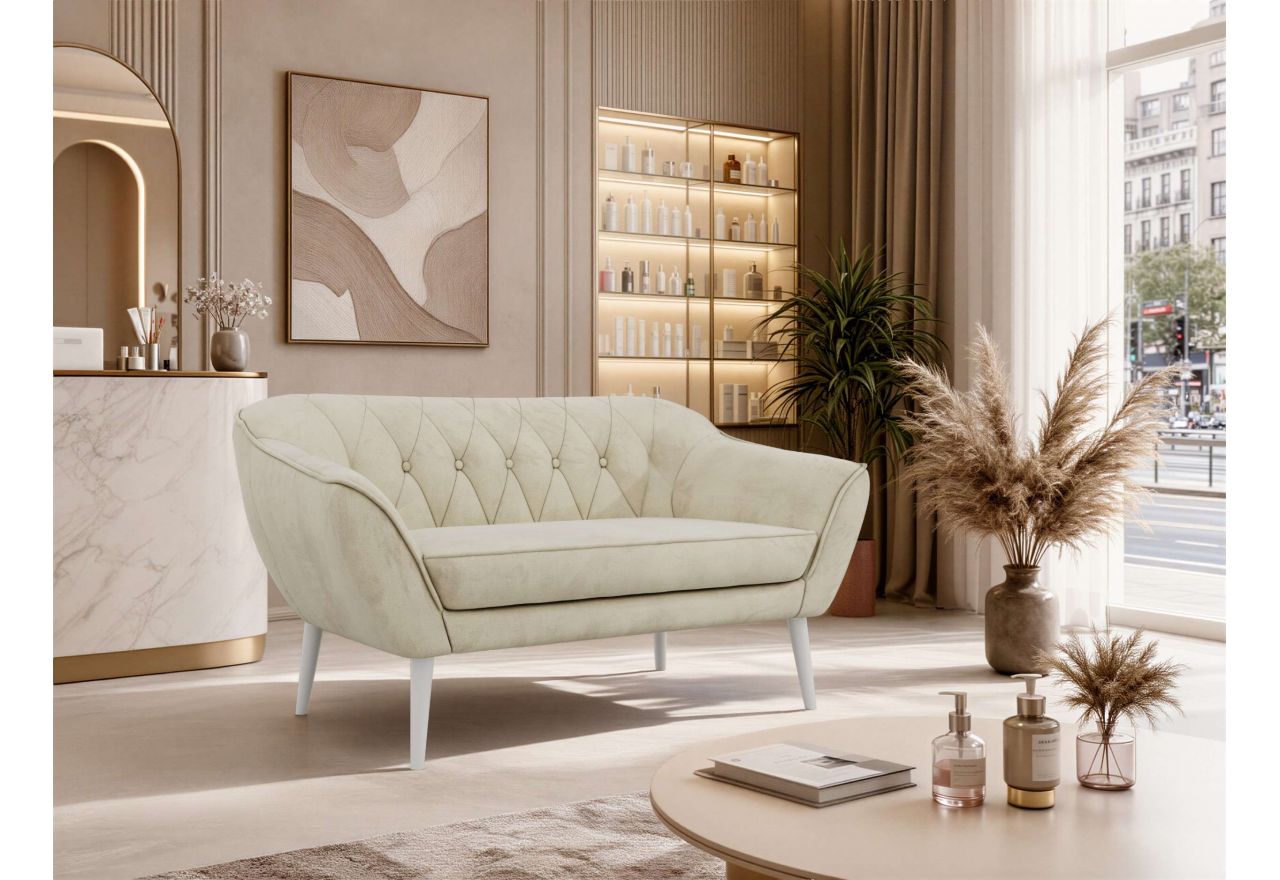 Sofa PIRS 2 - kremowy, welwet - nóżki,  biały