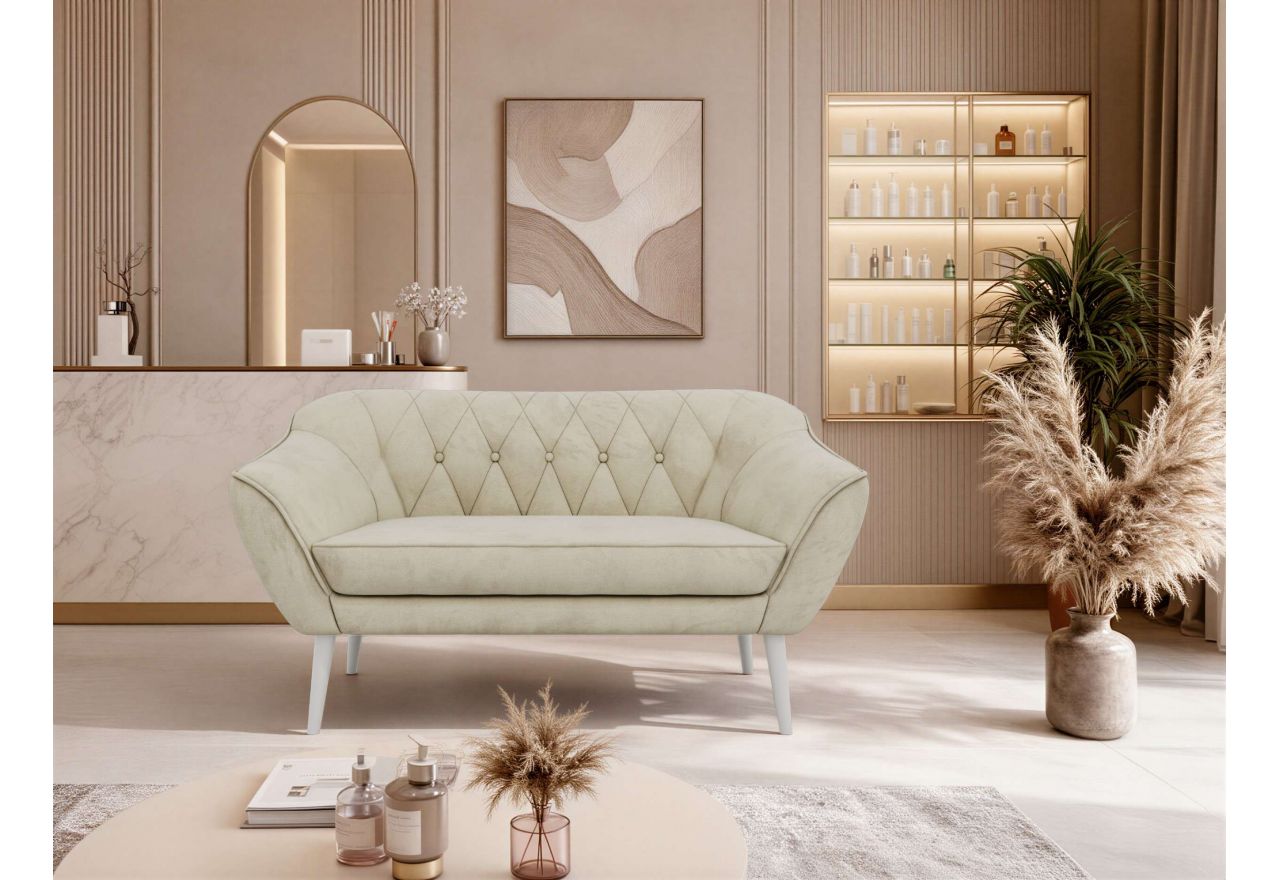 Sofa PIRS 2 - kremowy, welwet - nóżki,  biały