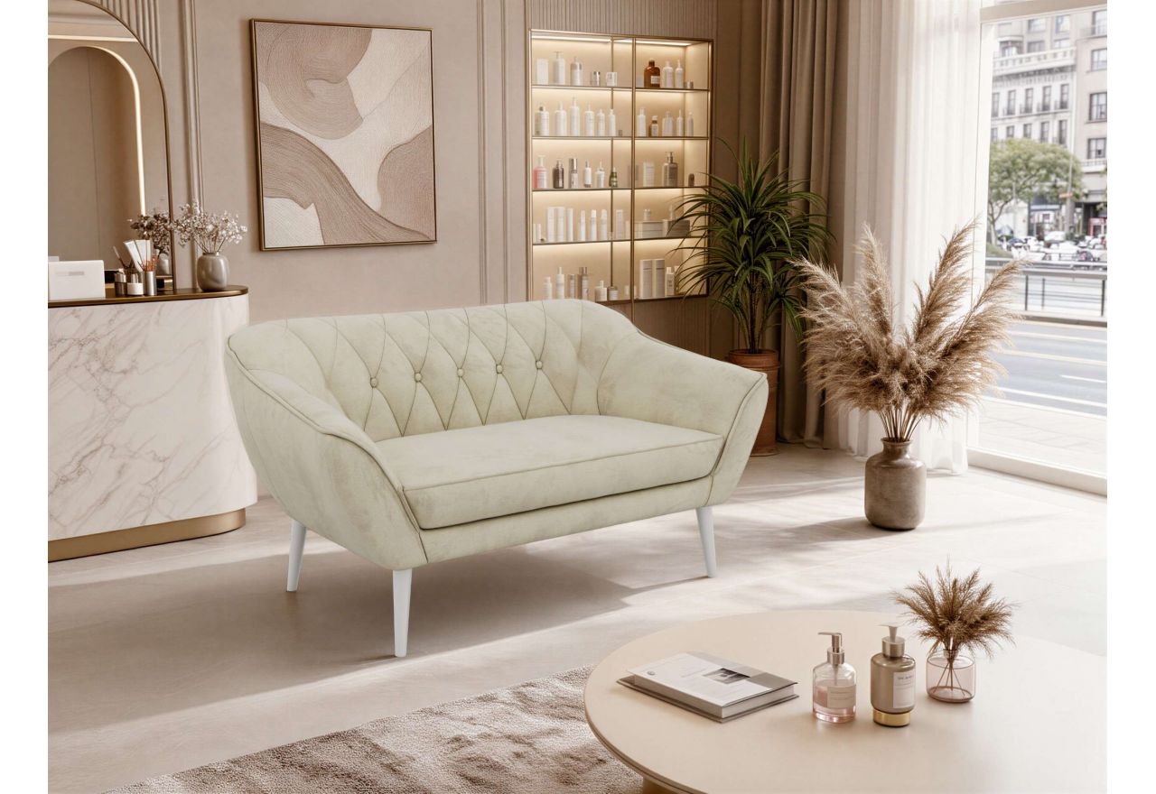 Sofa PIRS 2 - kremowy, welwet - nóżki,  biały