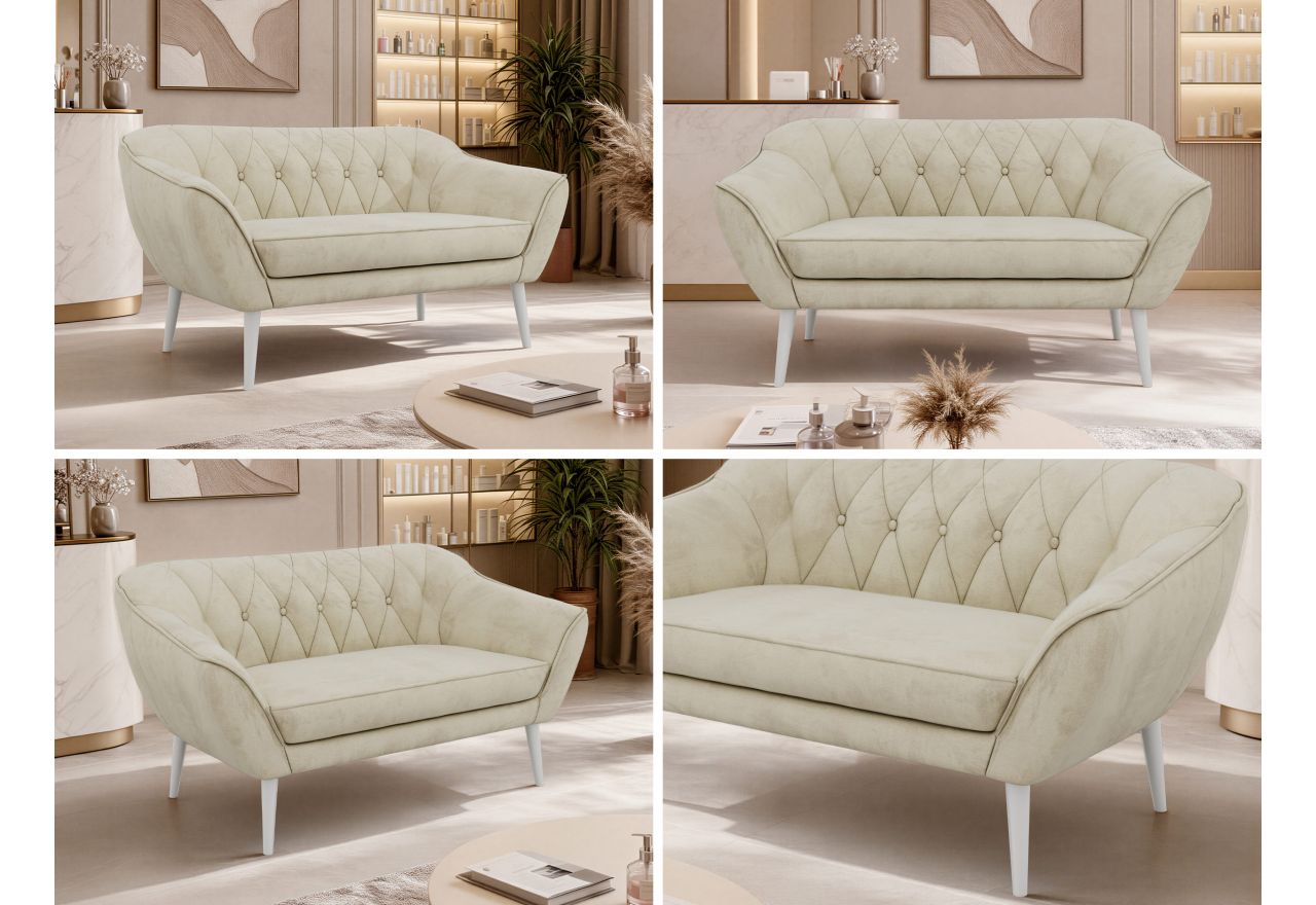 Sofa PIRS 2 - kremowy, welwet - nóżki,  biały