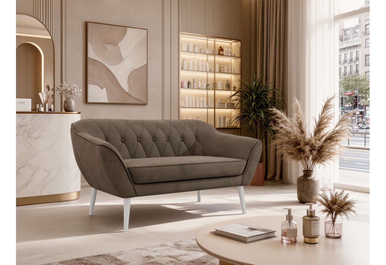 Sofa PIRS 2 - brązowy, welwet - nóżki,  biały