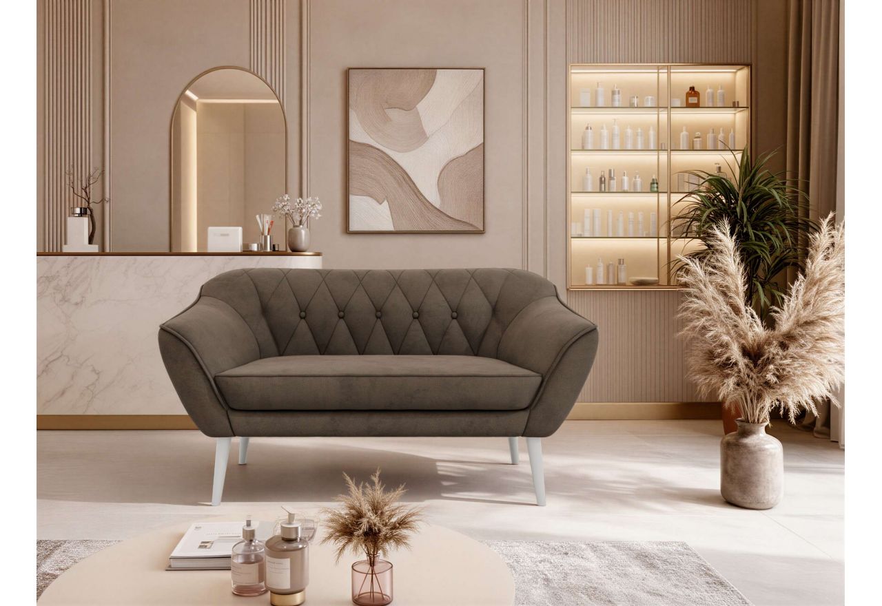 Sofa PIRS 2 - brązowy, welwet - nóżki,  biały