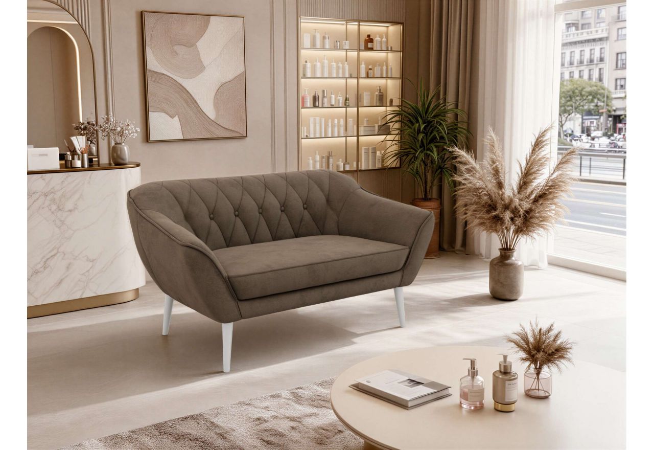 Sofa PIRS 2 - brązowy, welwet - nóżki,  biały