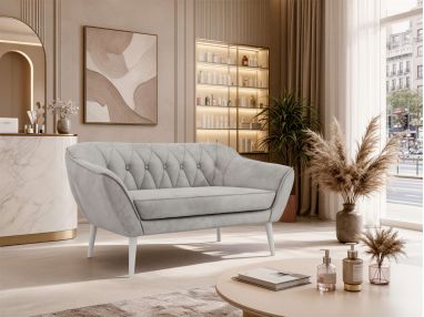 Sofa PIRS 2 - jasnoszary, welwet - nóżki,  biały