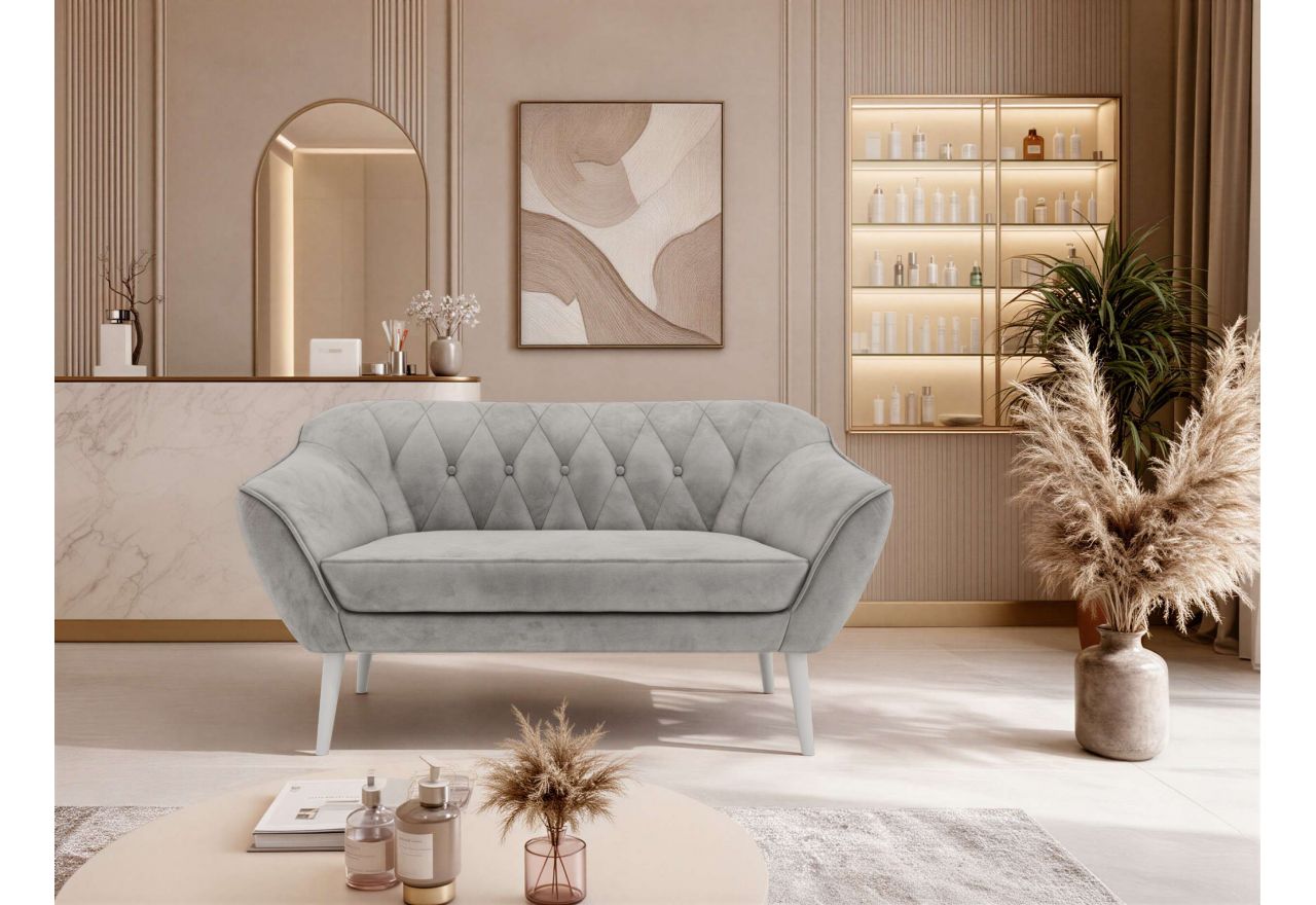 Sofa PIRS 2 - jasnoszary, welwet - nóżki,  biały