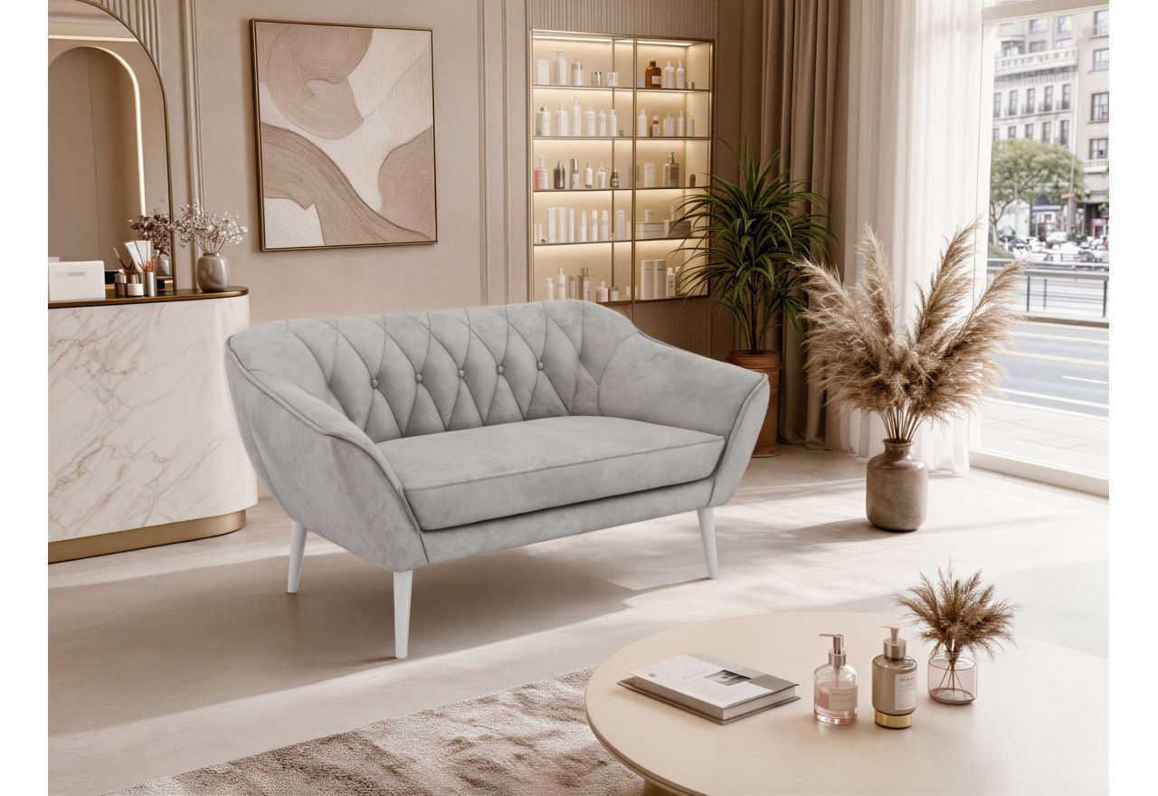 Sofa PIRS 2 - jasnoszary, welwet - nóżki,  biały