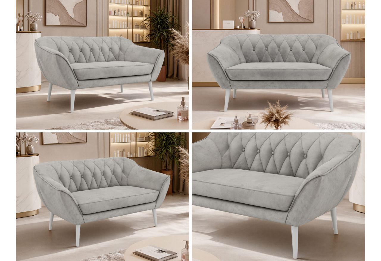 Sofa PIRS 2 - jasnoszary, welwet - nóżki,  biały