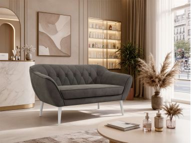 Sofa PIRS 2 - ciemnoszary, welwet - nóżki,  biały