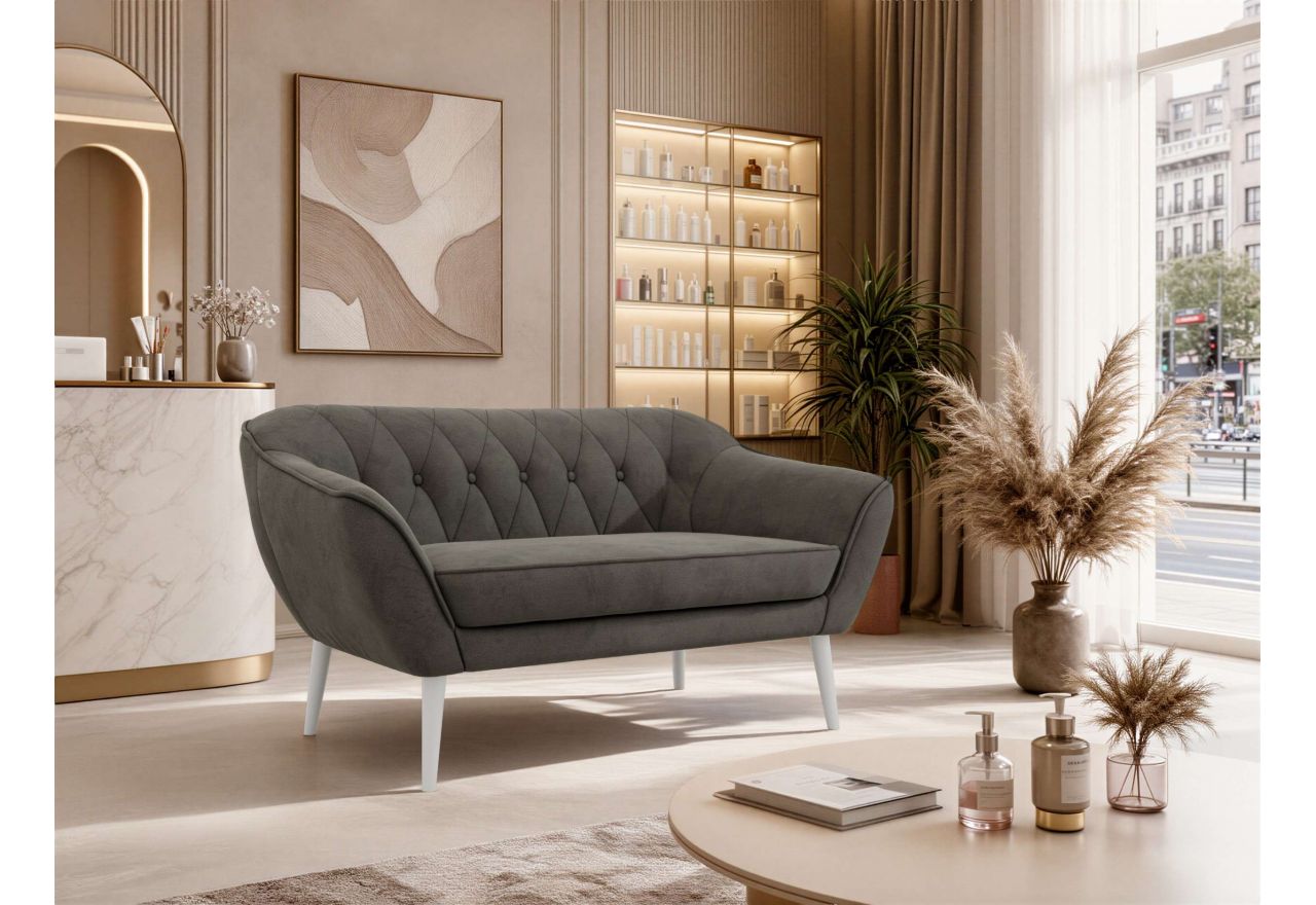 Sofa PIRS 2 - ciemnoszary, welwet - nóżki,  biały
