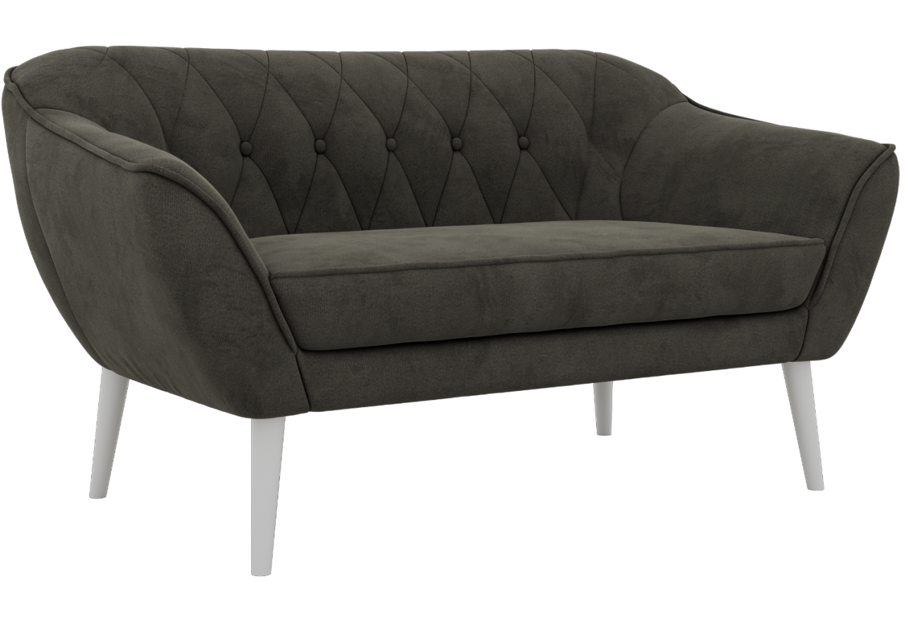 Sofa PIRS 2 - ciemnoszary, welwet - nóżki,  biały