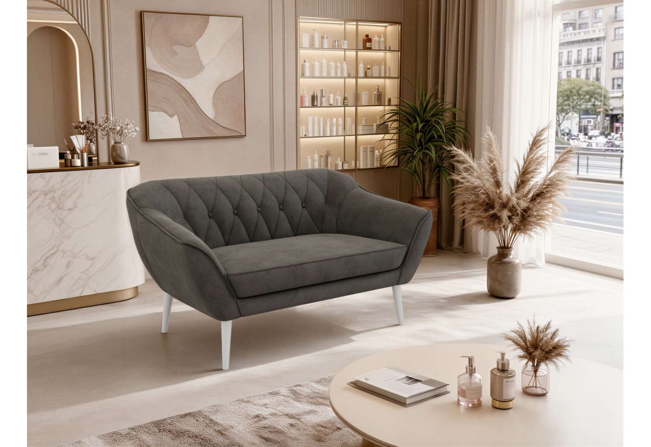 Sofa PIRS 2 - ciemnoszary, welwet - nóżki,  biały