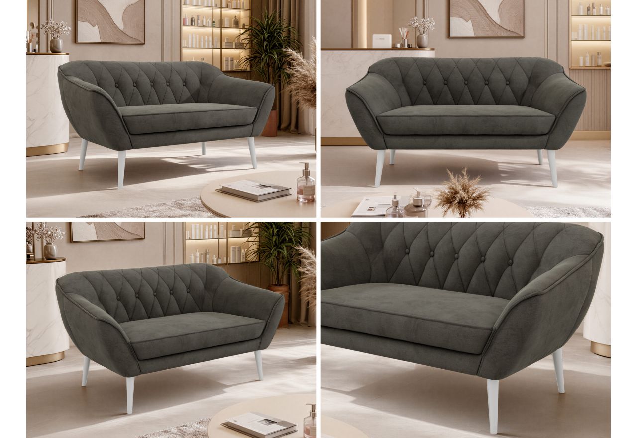 Sofa PIRS 2 - ciemnoszary, welwet - nóżki,  biały