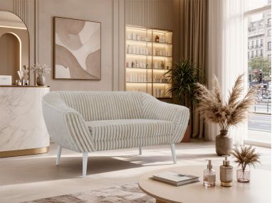 Sofa PIRS 2 - beżowy, sztruks - nóżki,  biały