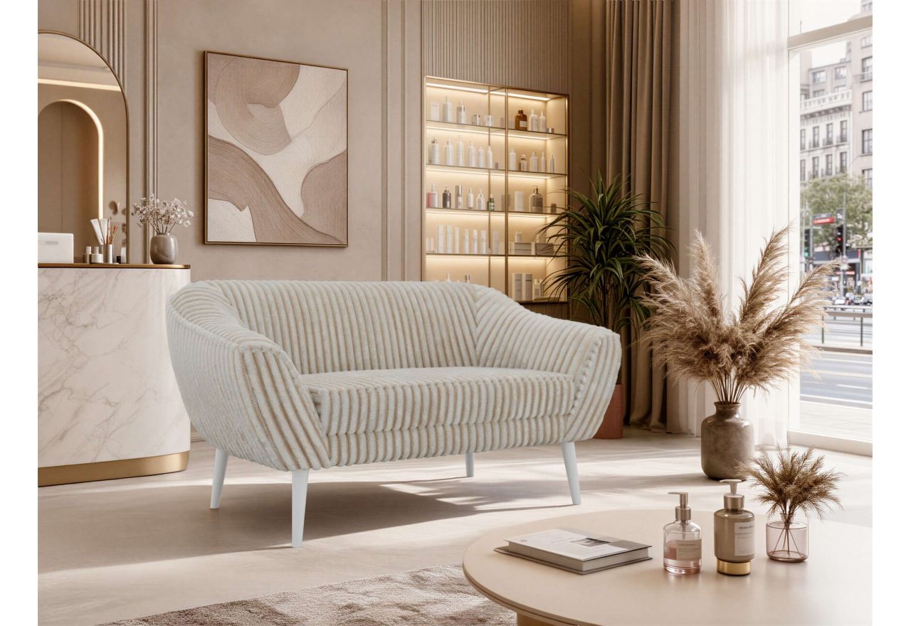 Sofa PIRS 2 - beżowy, sztruks - nóżki,  biały