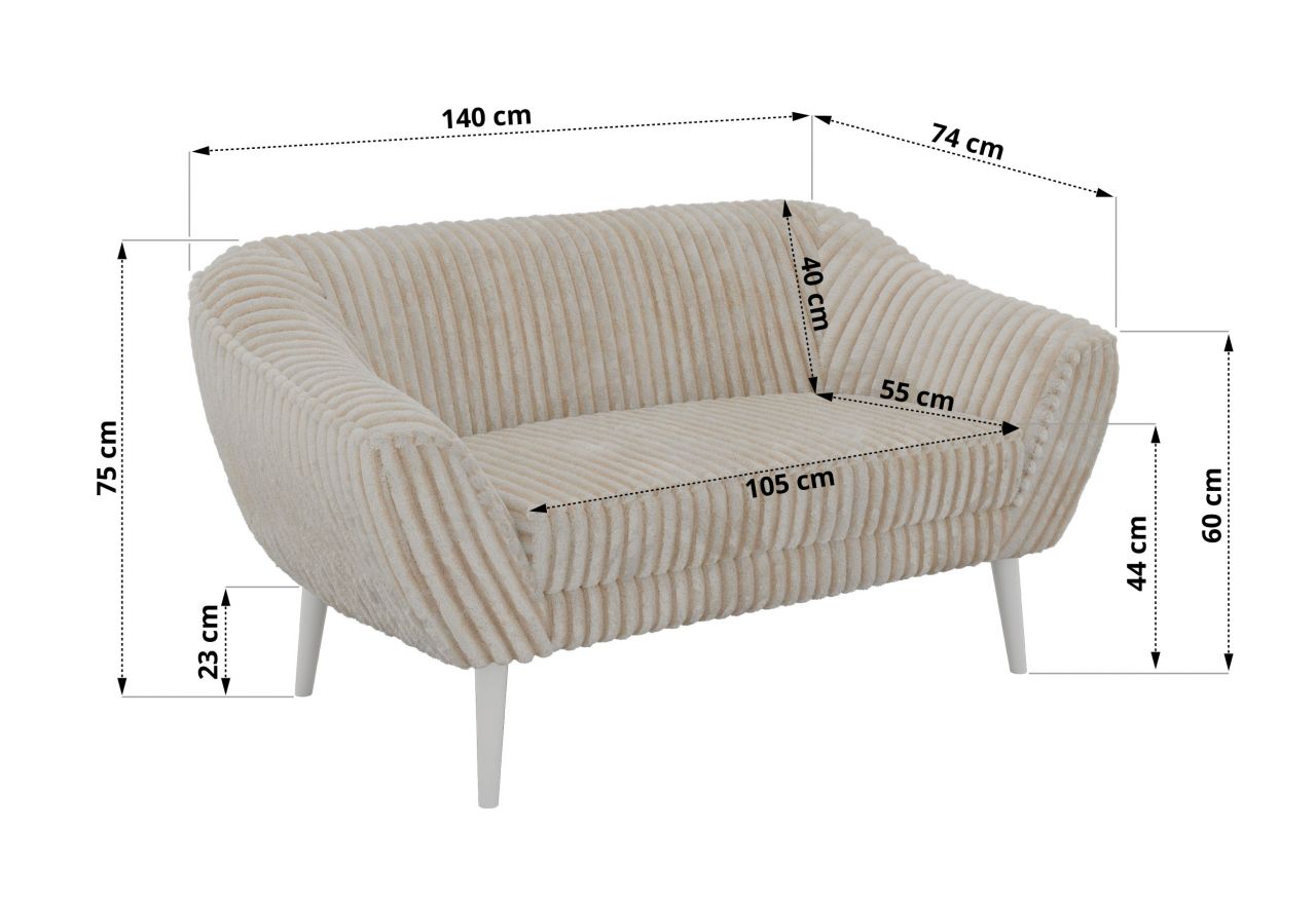 Sofa PIRS 2 - beżowy, sztruks - nóżki,  biały