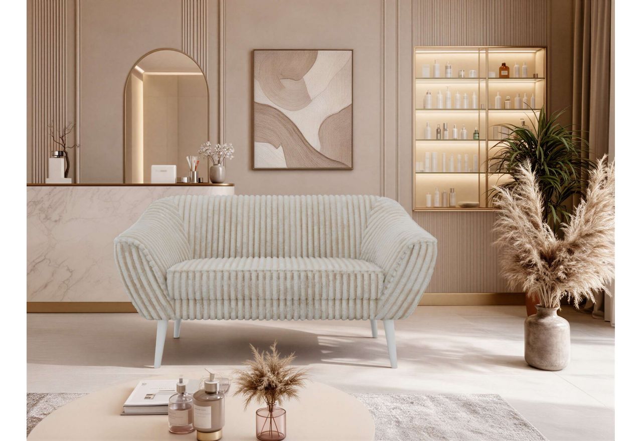 Sofa PIRS 2 - beżowy, sztruks - nóżki,  biały