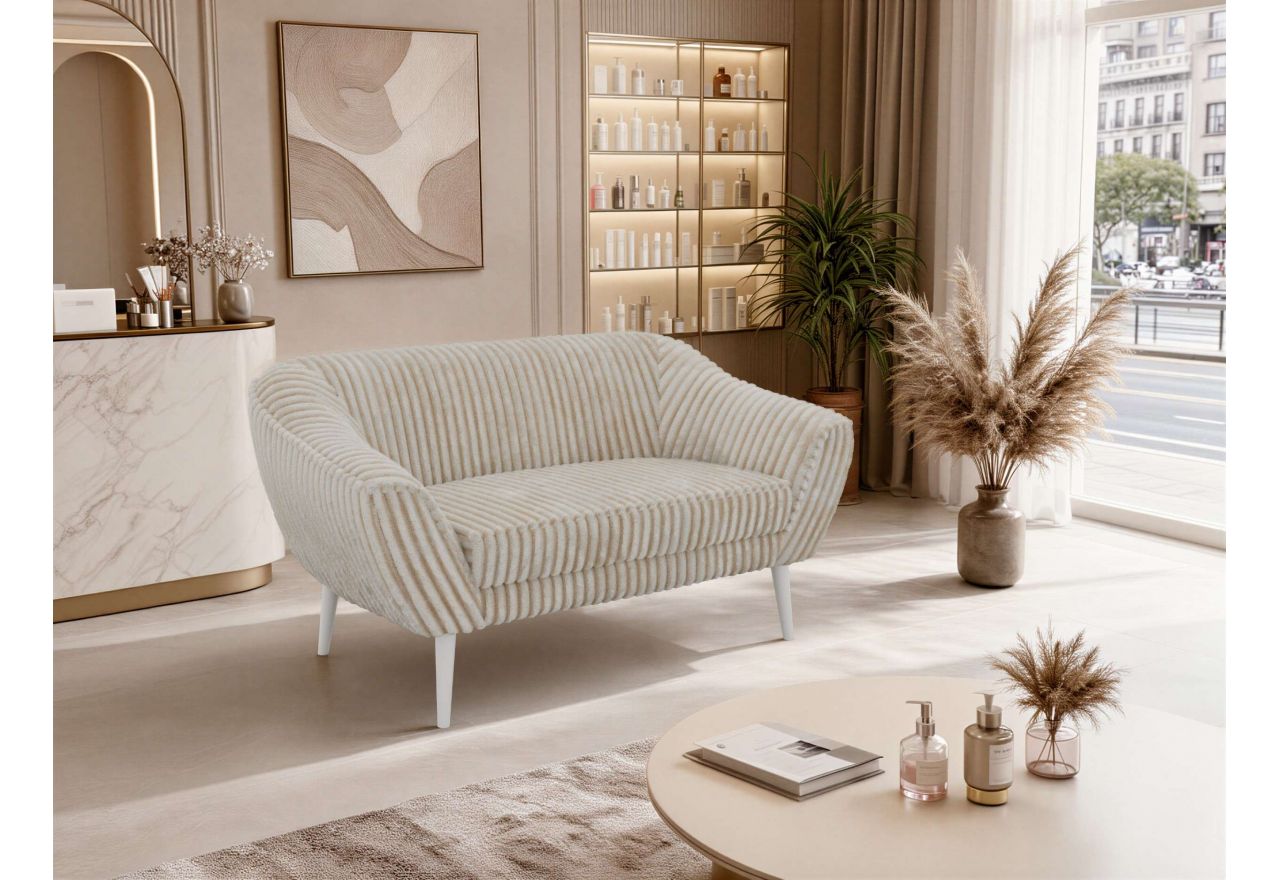 Sofa PIRS 2 - beżowy, sztruks - nóżki,  biały