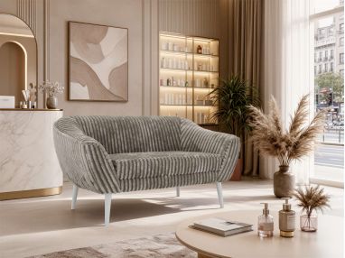 Sofa PIRS 2 - jasnobrązowy, sztruks - nóżki,  biały