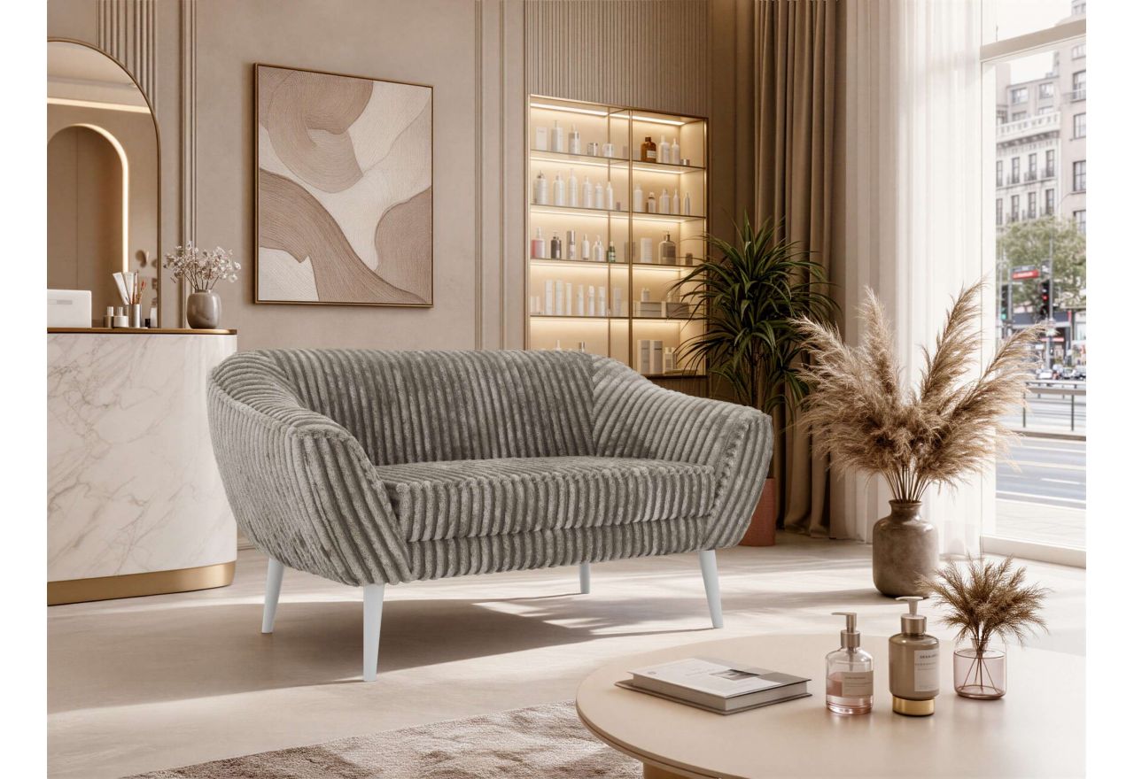 Sofa PIRS 2 - jasnobrązowy, sztruks - nóżki,  biały