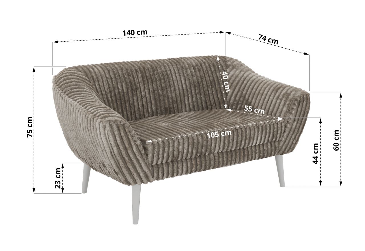 Sofa PIRS 2 - jasnobrązowy, sztruks - nóżki,  biały