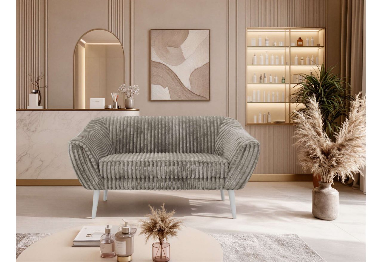 Sofa PIRS 2 - jasnobrązowy, sztruks - nóżki,  biały