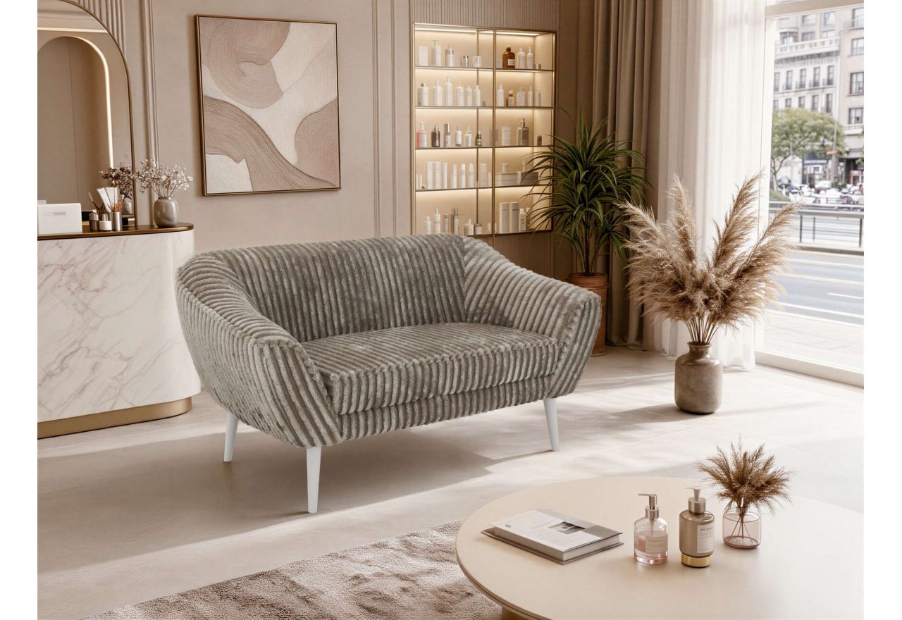 Sofa PIRS 2 - jasnobrązowy, sztruks - nóżki,  biały