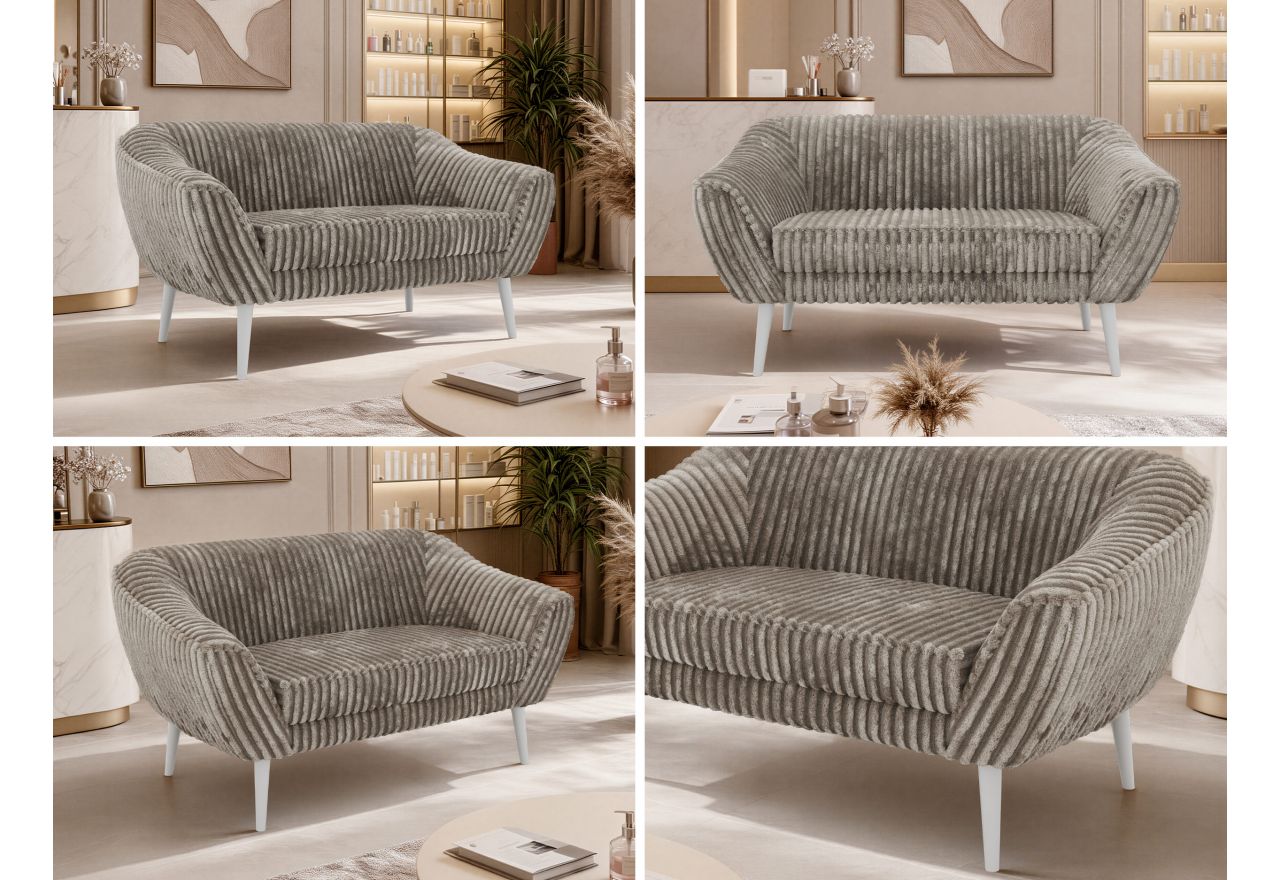 Sofa PIRS 2 - jasnobrązowy, sztruks - nóżki,  biały