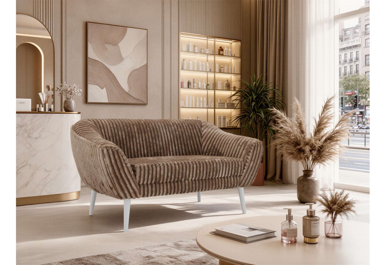 Sofa PIRS 2 - brązowy, sztruks - nóżki,  biały