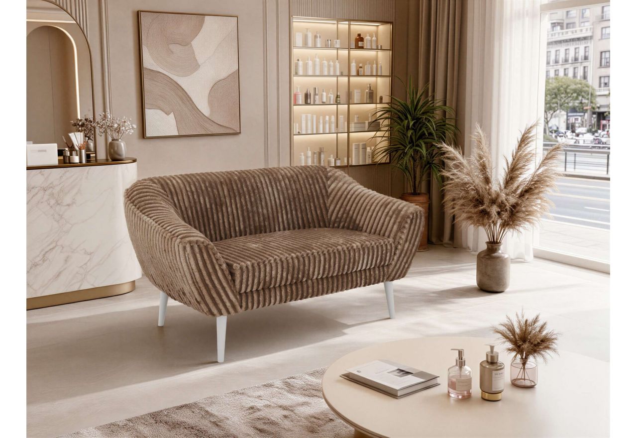 Sofa PIRS 2 - brązowy, sztruks - nóżki,  biały
